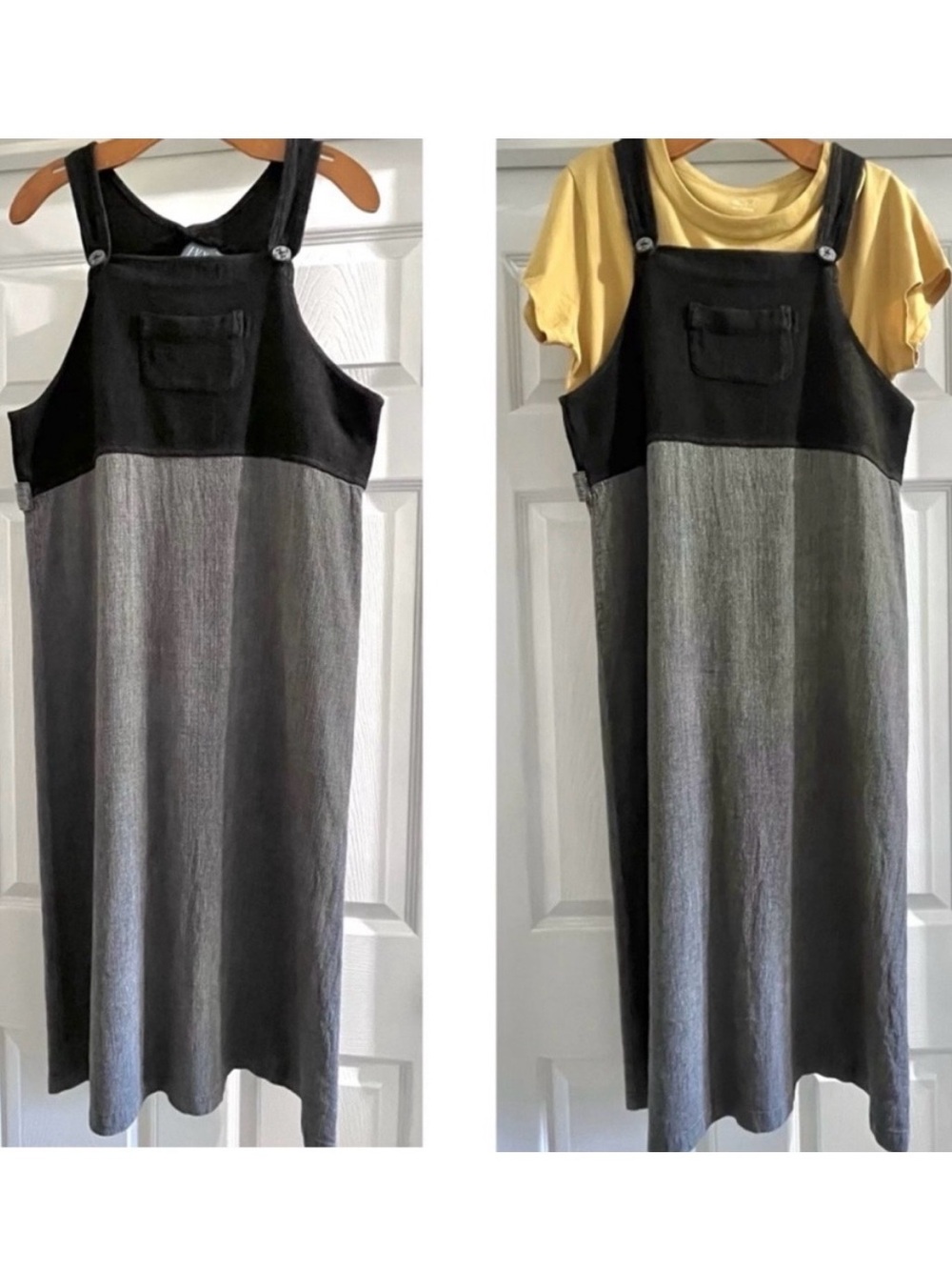 Vintage Petite IVY Jumper Dress - Medium Linen-Blend ~ Black/White Long Skirt